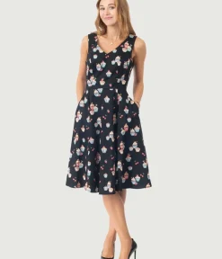 Unique Vintage Swing|Pocket Dresses>Black Cupcake Print Swing Dress