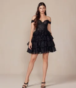 Unique Vintage Special Occasion|Prom Dresses>Black Embroidered Sequin Off The Shoulder A-Line Prom Dress