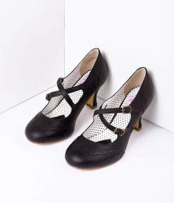Unique Vintage Work Wear|Heels>Black Faux Leather Detailed Heel