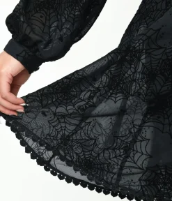 Unique Vintage Everyday Dresses|All Things Black>Black Flocked Spiderweb Penny Mini Dress