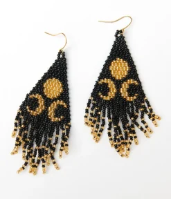 Unique Vintage Earrings>Black & Gold Lunar Reflections Beaded Earrings