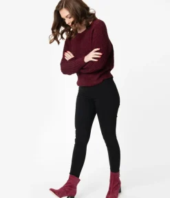Unique Vintage Pants|Work Wear>Black High Waist Cigarette Pants