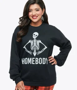 Unique Vintage Sweaters & Cardigans|Sweaters & Cardigans>Black Homebody Skeleton Crewneck Sweater