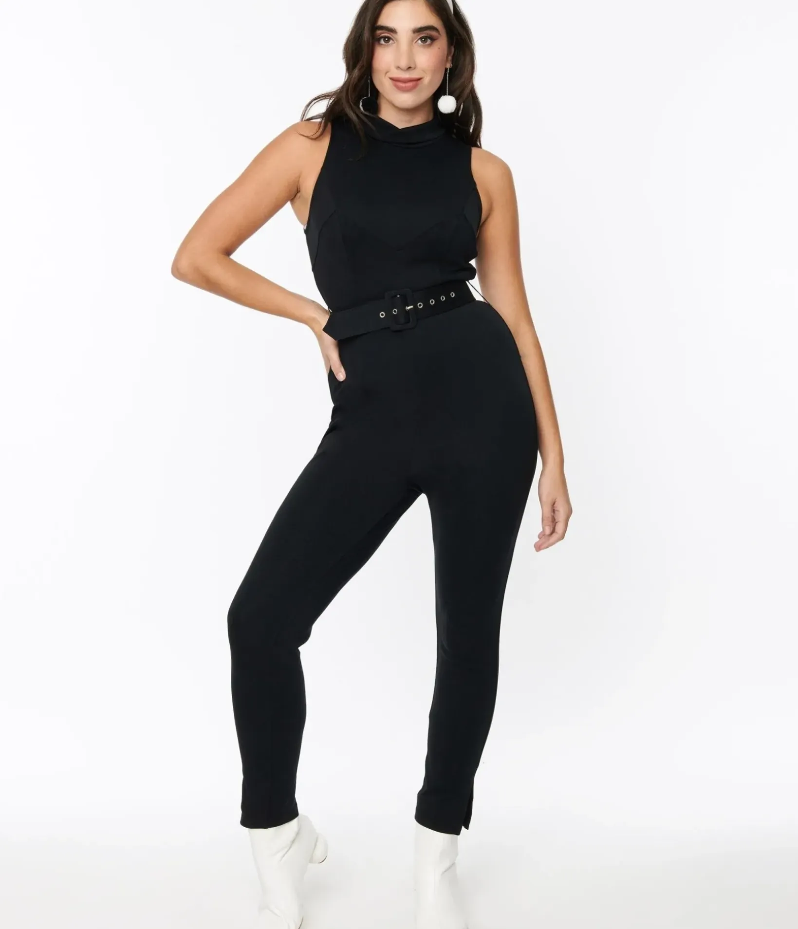 Unique Vintage Rompers & Jumpsuits|Rompers & Jumpsuits>Black Knit Belted Celina Jumpsuit