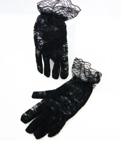 Unique Vintage Special Occasion|Prom Accessories>Black Lace Ruffle Gloves