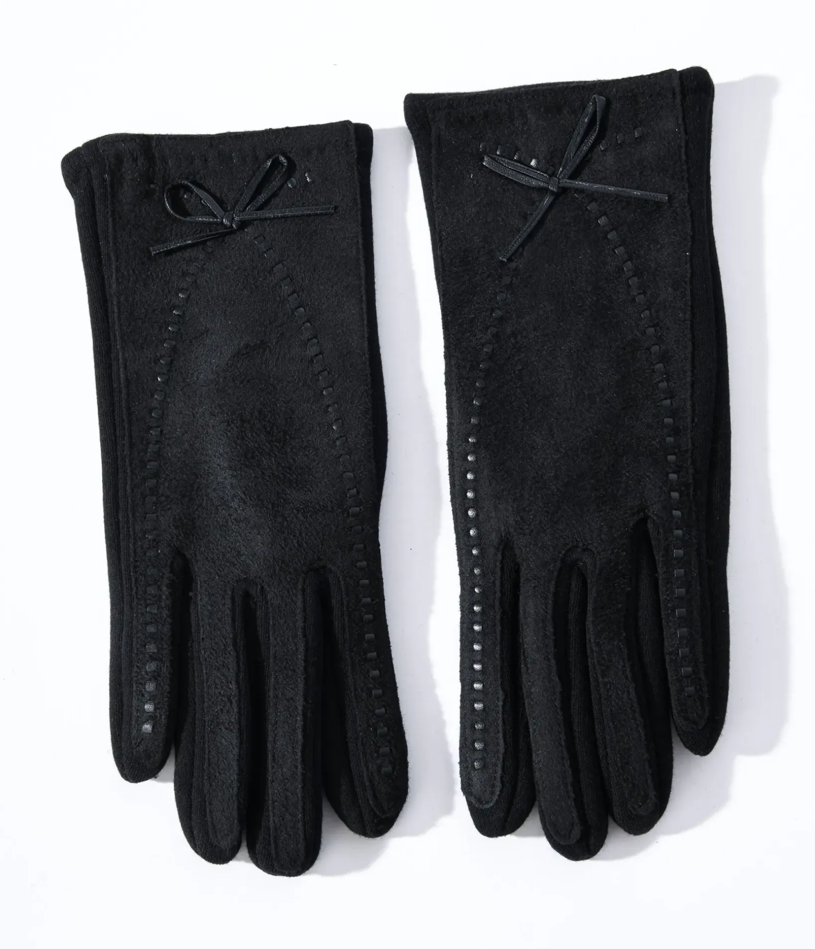 Unique Vintage Gloves & Scarves>Black Leather Bow Lined Texting Gloves