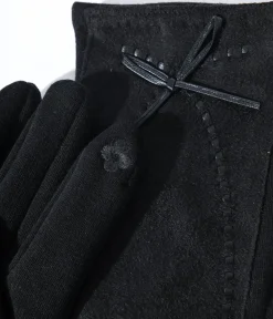 Unique Vintage Gloves & Scarves>Black Leather Bow Lined Texting Gloves