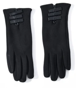 Unique Vintage Gloves & Scarves>Black Leather Bows Texting Gloves