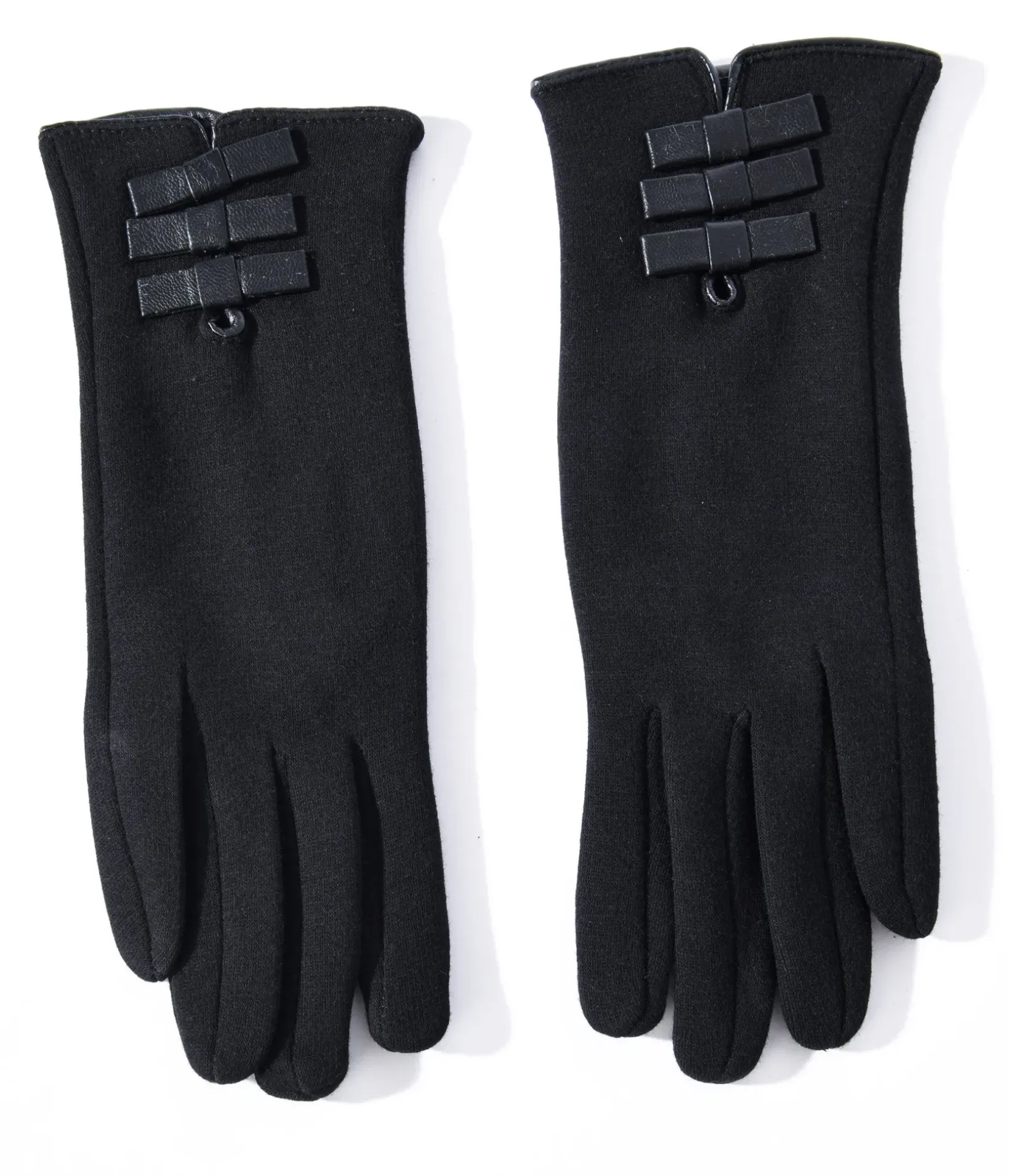 Unique Vintage Gloves & Scarves>Black Leather Bows Texting Gloves