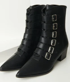 Unique Vintage All Things Black|Halloween>Black Leatherette Buckle Coven Boots