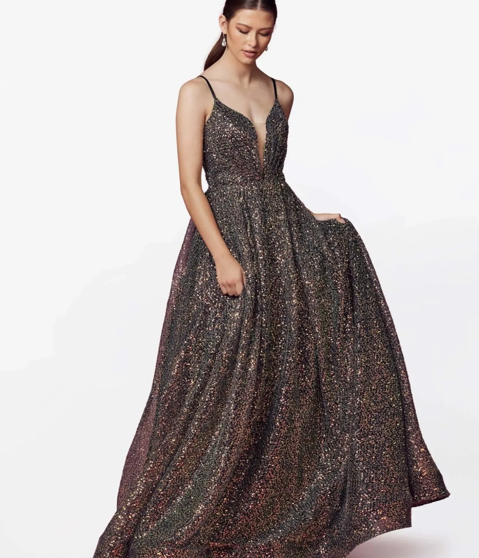 Unique Vintage Special Occasion|Prom Dresses>Black & Multi Iridescent Sequin Prom Gown