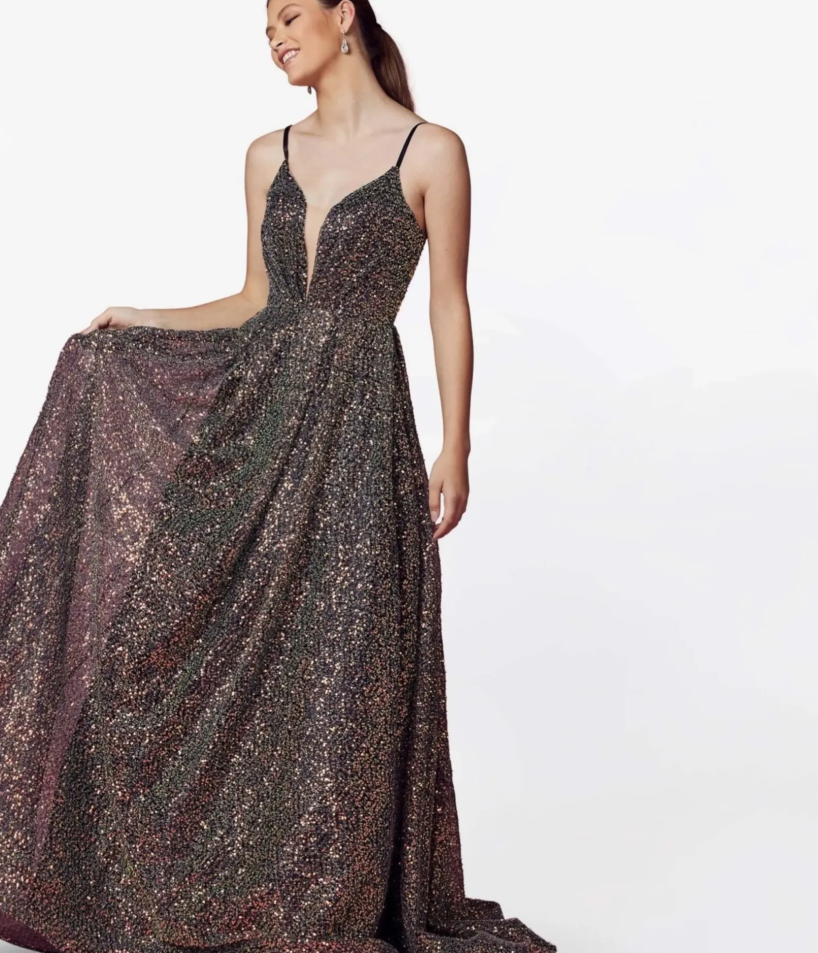Unique Vintage Special Occasion|Prom Dresses>Black & Multi Iridescent Sequin Prom Gown