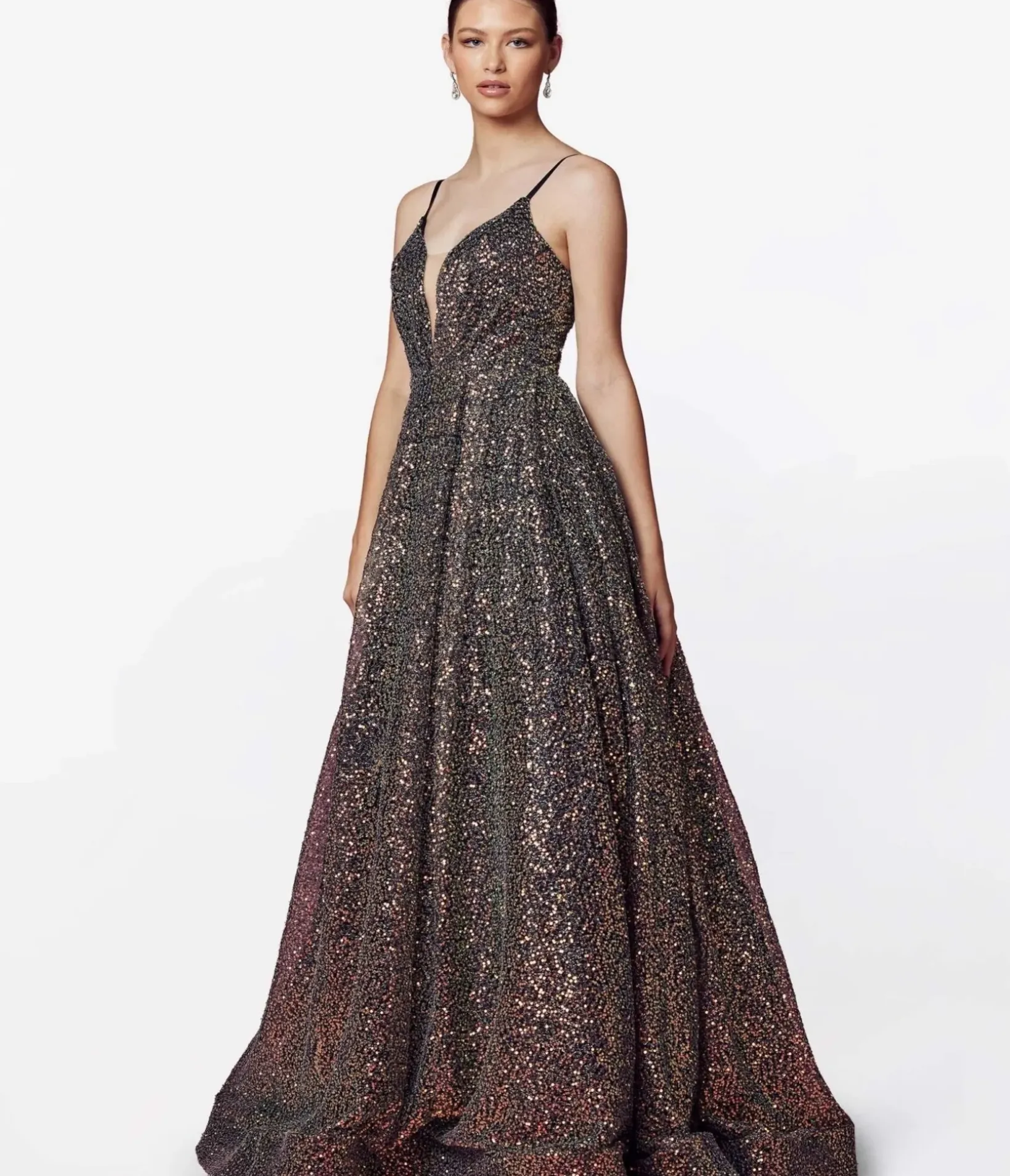 Unique Vintage Special Occasion|Prom Dresses>Black & Multi Iridescent Sequin Prom Gown