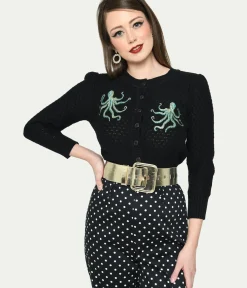 Unique Vintage Sweaters & Cardigans>Black & Octopus Cropped Cardigan