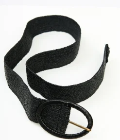 Unique Vintage Belts>Black Oval Buckle Belt