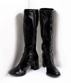 Unique Vintage All Things Black|Boots>Black Patent Knee High Go Go Boots