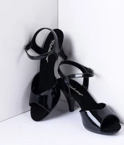 Unique Vintage Disney Bounding|Work Wear>Black Patent Leather Belle Sandal Pump