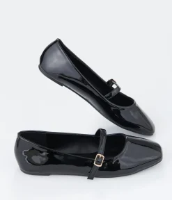 Unique Vintage Work Wear|Flats>Black Patent Leatherette Mary Jane Flats