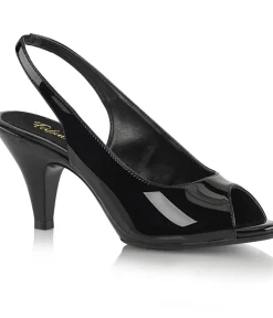 Unique Vintage Heels|Sandals>Black Patent Leatherette Peep Toe Slingback Heels