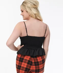 Unique Vintage Blouses|Halloween>Black Peplum Crop Top