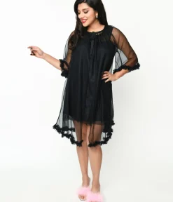 Unique Vintage Everyday Dresses|All Things Black>Black Pillow Talk Nightgown Set