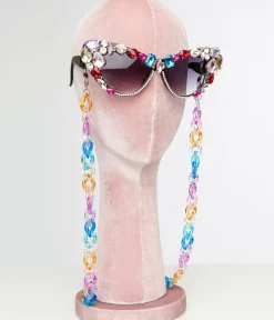 Unique Vintage Pride|Sunglasses>Black & Rainbow Gem Bomb Cat Eye Sunglasses