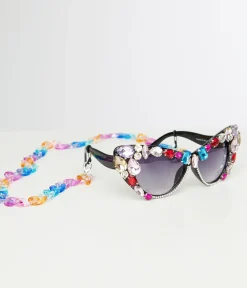 Unique Vintage Pride|Sunglasses>Black & Rainbow Gem Bomb Cat Eye Sunglasses