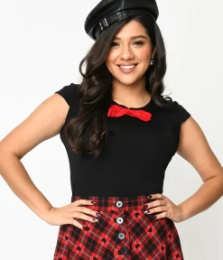 Unique Vintage All Things Red>Black & Red Bow Sailor Top