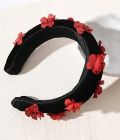 Unique Vintage All Things Red|Date Night Outfits>Black & Red 3D Floral Padded Headband