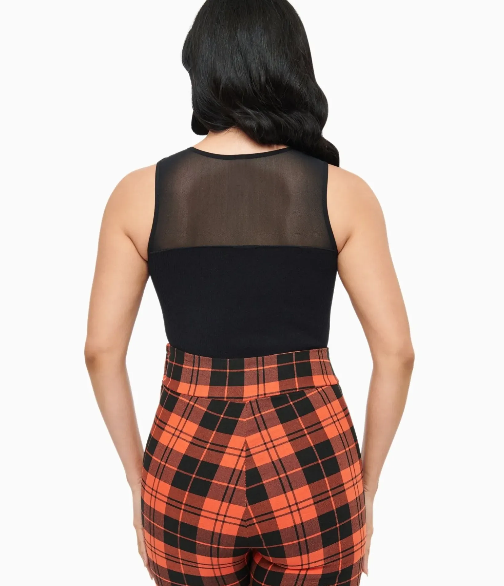 Unique Vintage All Things Black>Black Ribbed Bodysuit With Mesh Neckline