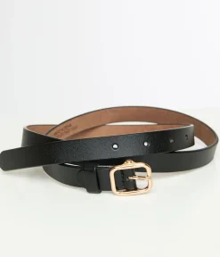 Unique Vintage Belts>Black Skinny Leatherette Belt
