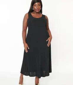 Unique Vintage Maxi|Midi & Maxi>Black Slip Maxi Dress