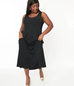 Unique Vintage Maxi|Midi & Maxi>Black Slip Maxi Dress