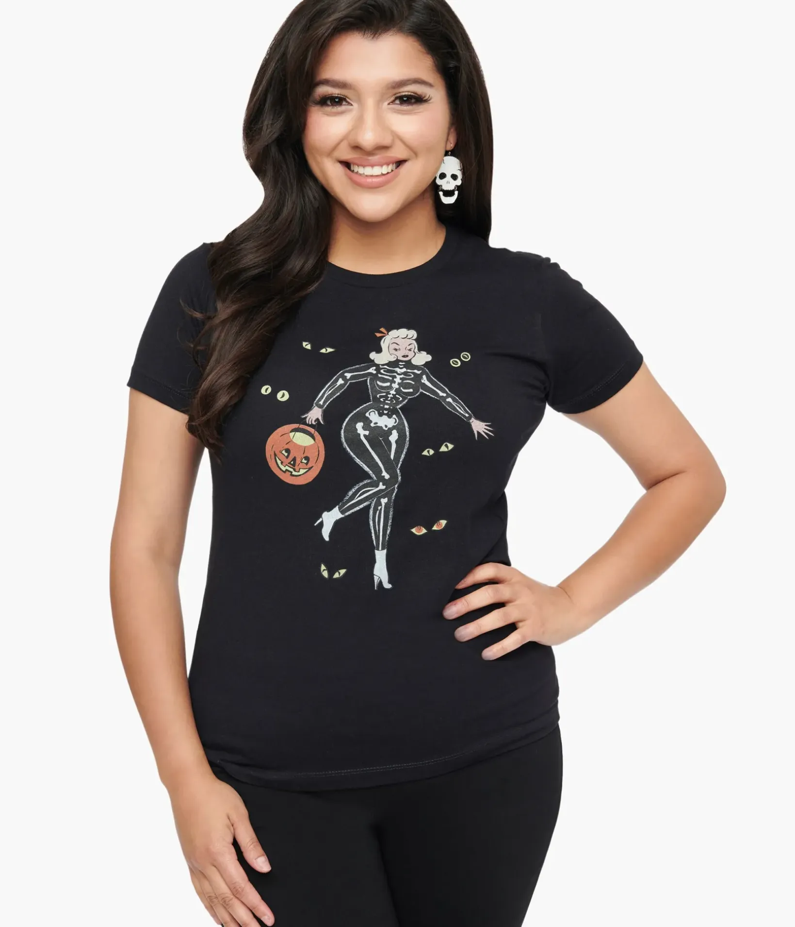 Unique Vintage Graphic Tees|Graphic Tees>Black Spooky Night Fitted Graphic Tee