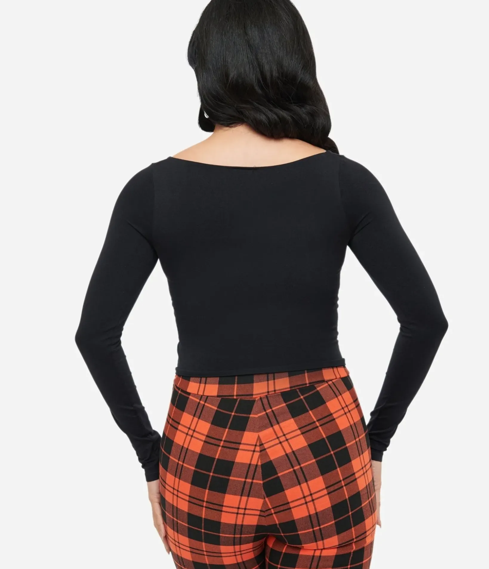 Unique Vintage Blouses>Black Square Neck Long Sleeve Top
