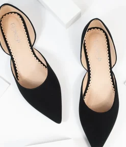Unique Vintage Flats>Black Suede Pointed Toe Flats