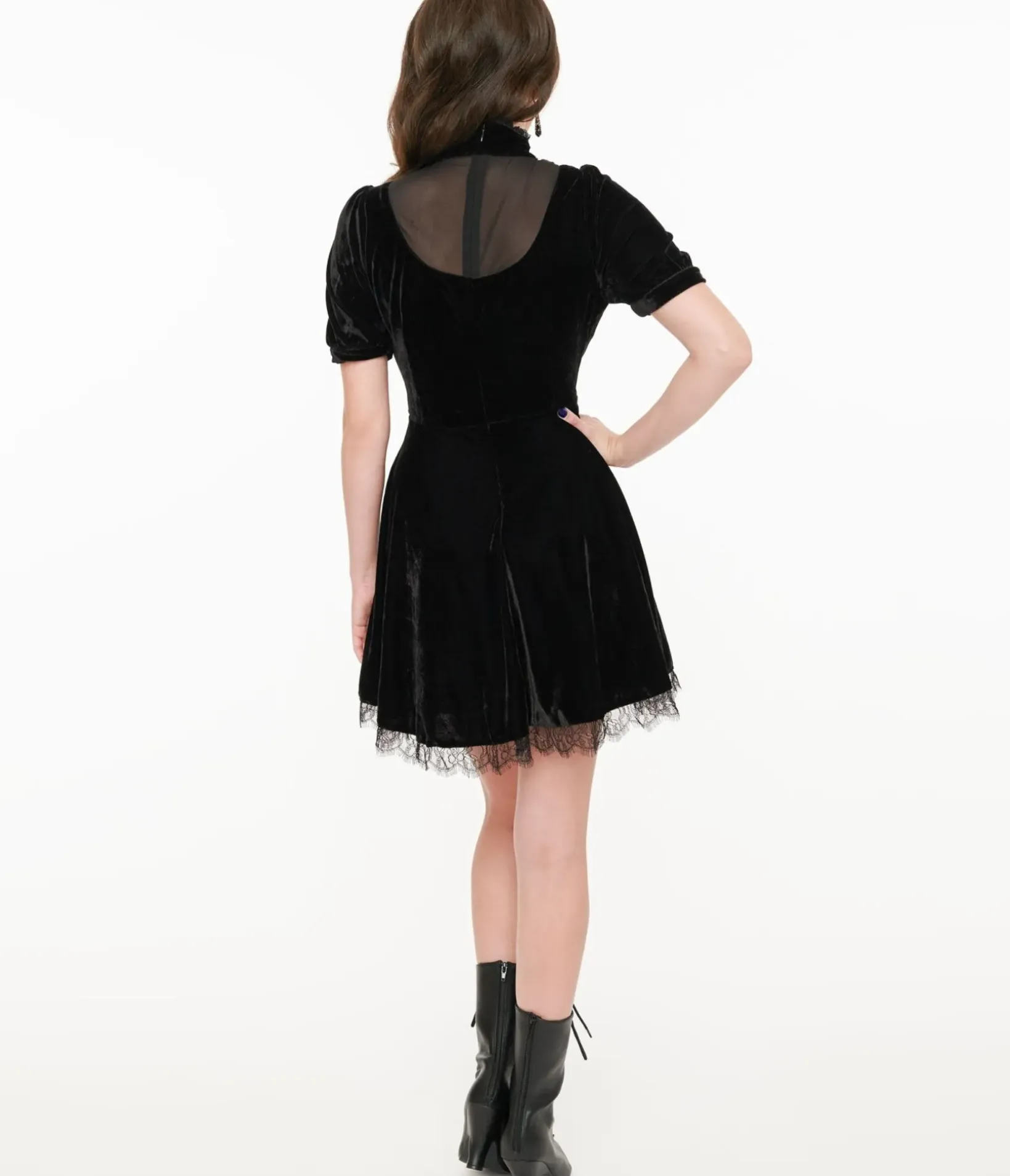 Unique Vintage Fit & Flare|Fit & Flare>Black Velvet Victoria Goth Fit & Flare Dress