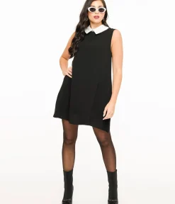 Unique Vintage Everyday Dresses|All Things Black>Black & White Collar Mini Dress