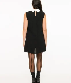 Unique Vintage Everyday Dresses|All Things Black>Black & White Collar Mini Dress