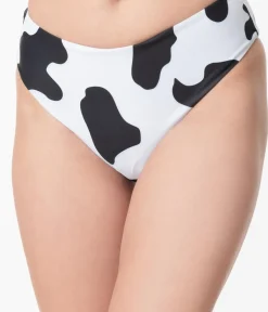 Unique Vintage Two Piece Swim>Black & White Cow Print Two Piece Swimsuit