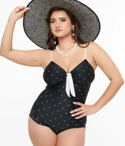 Unique Vintage One Piece Swim>Black & White Dot One Piece Swimsuit