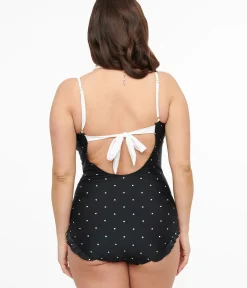 Unique Vintage One Piece Swim>Black & White Dot One Piece Swimsuit