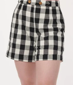 Unique Vintage Shorts>Black & White Gingham Cruise Ship Shorts