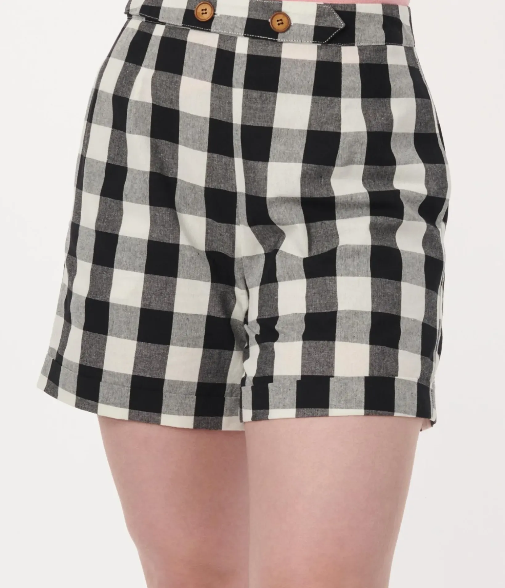 Unique Vintage Shorts>Black & White Gingham Cruise Ship Shorts