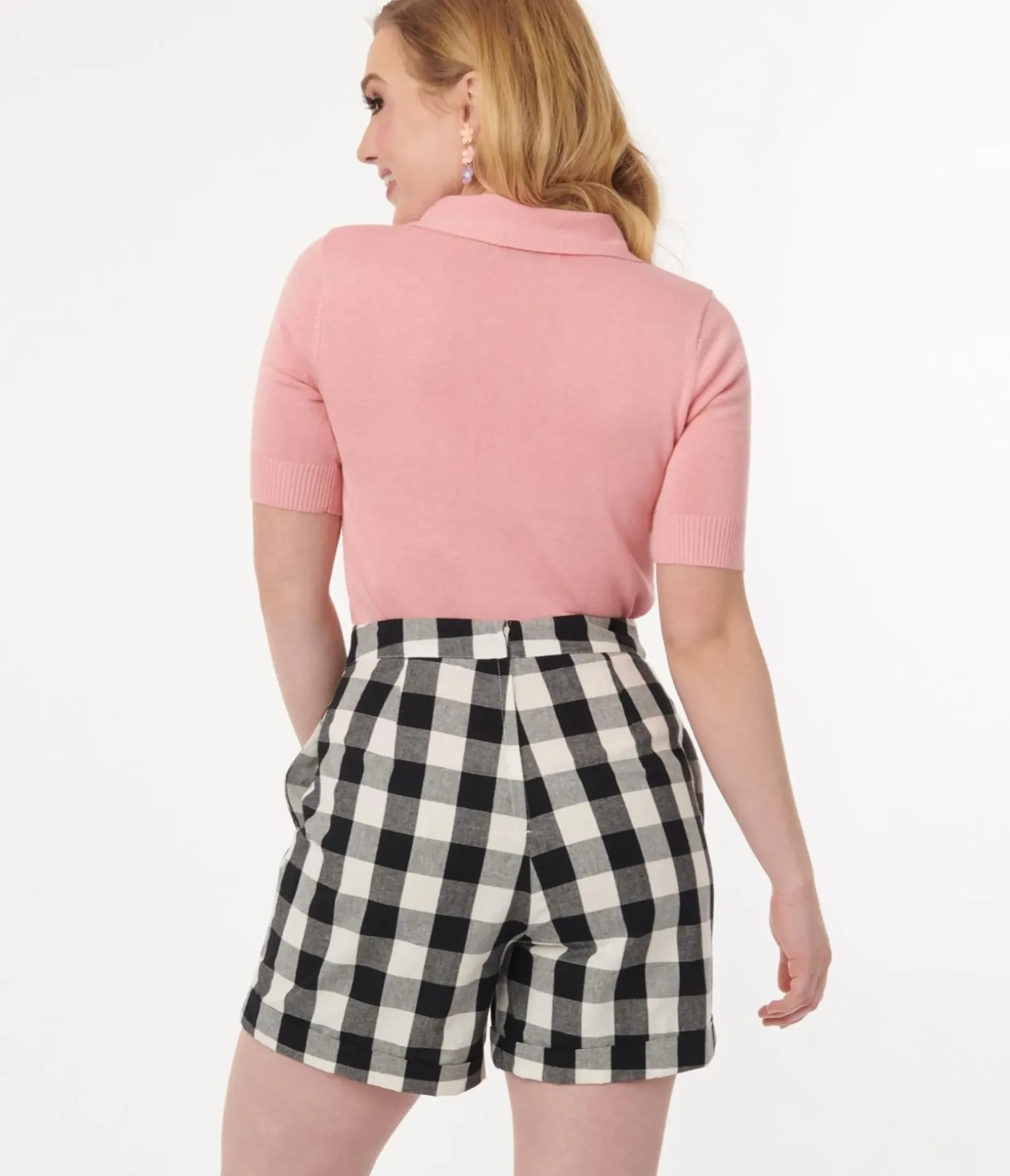 Unique Vintage Shorts>Black & White Gingham Cruise Ship Shorts