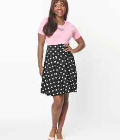 Unique Vintage Skirts|Skirts>Black & White Polka Dot Swing Skirt