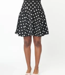 Unique Vintage Skirts|Skirts>Black & White Polka Dot Swing Skirt
