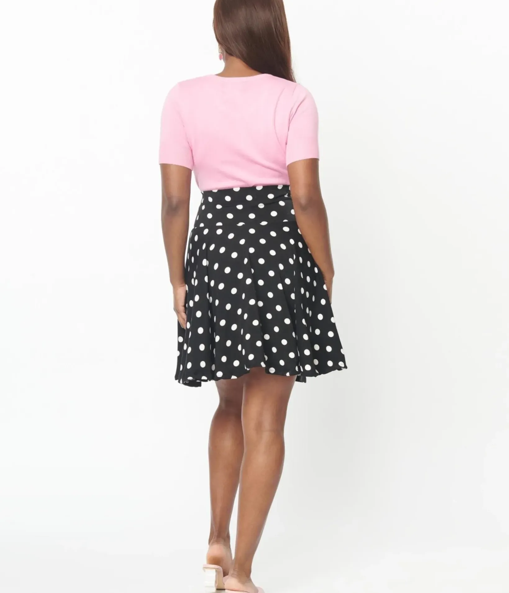 Unique Vintage Skirts|Skirts>Black & White Polka Dot Swing Skirt