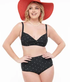 Unique Vintage Two Piece Swim|Two Piece Swim>Black & White Polka Dot Two Piece Swim Set