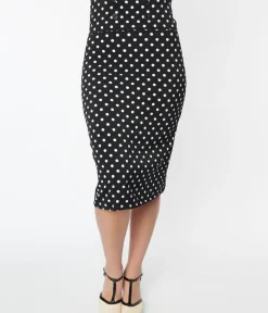 Unique Vintage Skirts|Pencil Skirts & Dresses>Black & White Polka Dot Wiggle Skirt